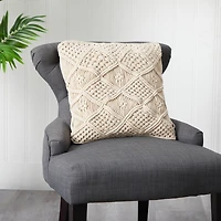 18" Bohemian Cross Woven Macramé Pillow Cover