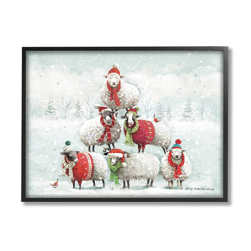 Stupell Industries Winter Sheep Snowy Farm Animals Framed Giclee Art