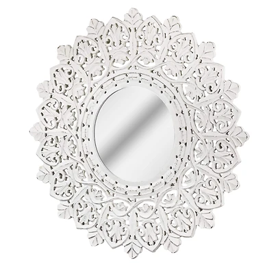 American Art Décor™ 31" Hand-Carved Wood Medallion Sunburst Accent Mirror