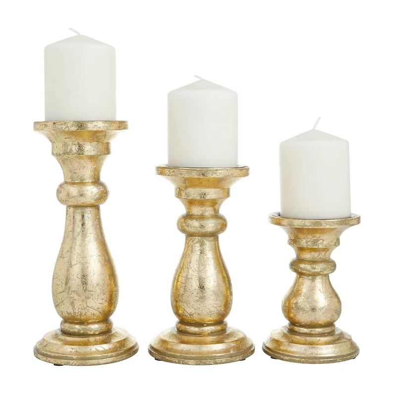 Gold Wood Traditional Candle holder 10",8",6
