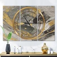 Designart Marble Gold & Black II Modern 3 Panel Wall Clock