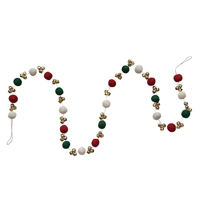 Hello Honey® 6ft. Red, Green & Cream Handmade Wool Felt Balls with Jingle Bells Garland