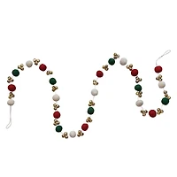 Hello Honey® 6ft. Red, Green & Cream Handmade Wool Felt Balls with Jingle Bells Garland