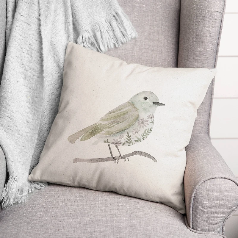 Neutral Sage Bird I Indoor/Outdoor Pillow