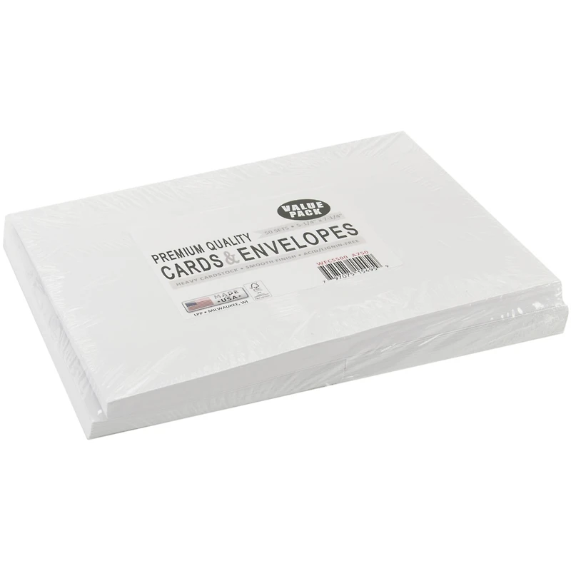 Leader Paper Products White A7 Greeting Cards With Envelopes, 50ct.