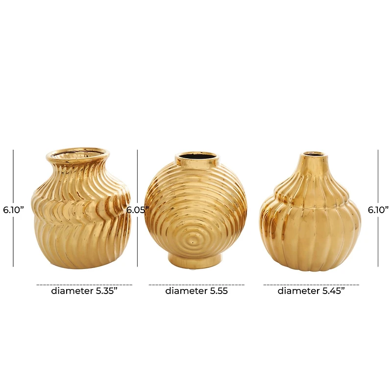 Gold Ceramic Abstract Small Textured Vase Set