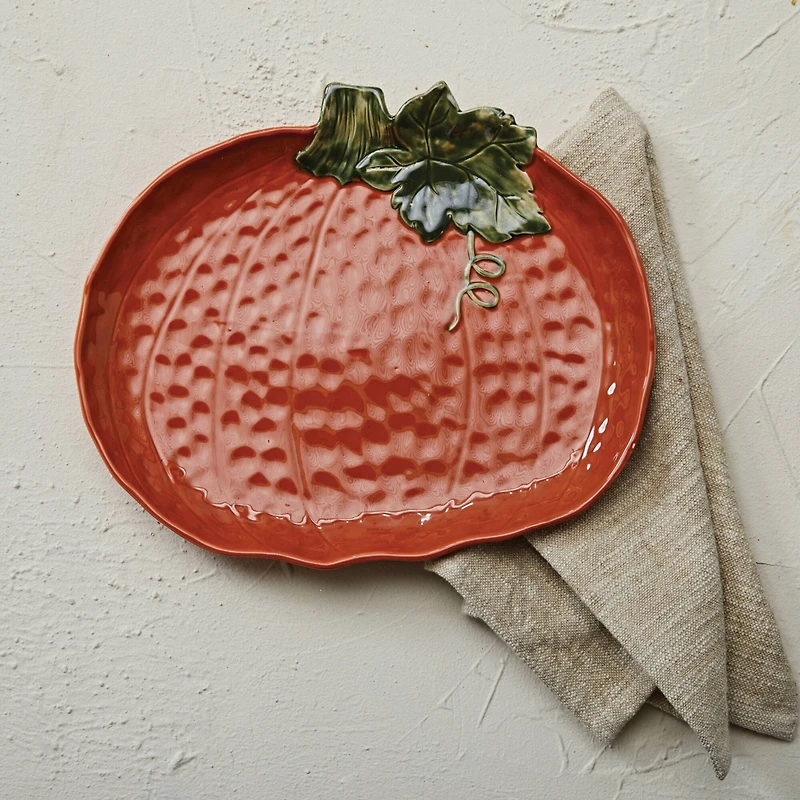 Hello Honey® 14" Orange Stoneware Pumpkin Shaped Platter