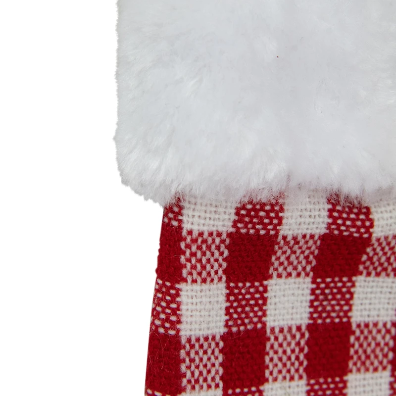 7" Red & White Gingham Print Christmas Stocking