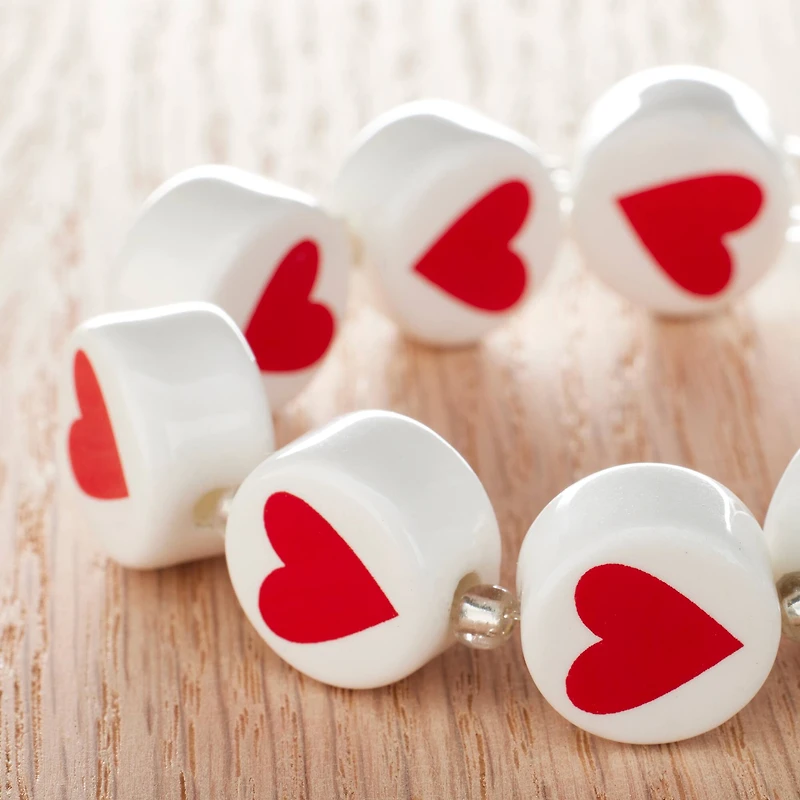 12 Pack: Red & White Ceramic Heart Beads, 16mm by Bead Landing™