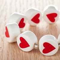 12 Pack: Red & White Ceramic Heart Beads, 16mm by Bead Landing™