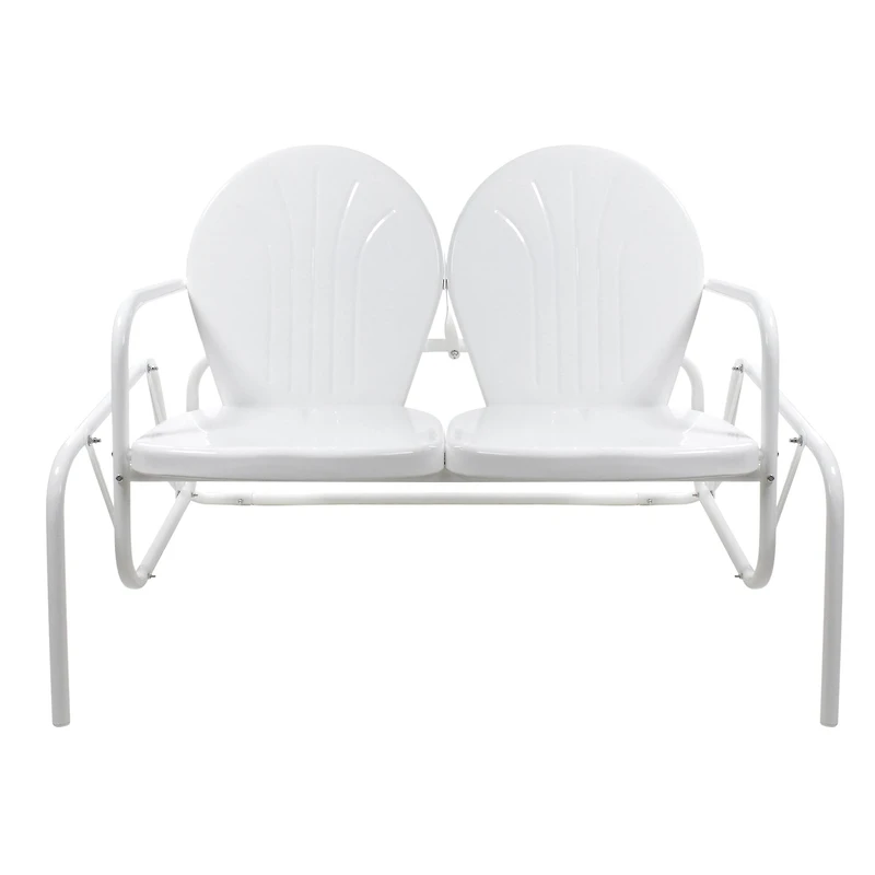 2-Person Outdoor Retro Metal Tulip Double Glider Patio Chair