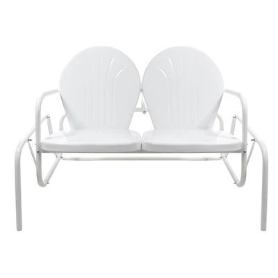2-Person Outdoor Retro Metal Tulip Double Glider Patio Chair