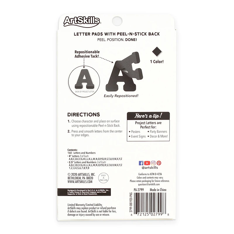ArtSkills® 2.5" to 4" Black 160 Piece Paper Poster Letter Set