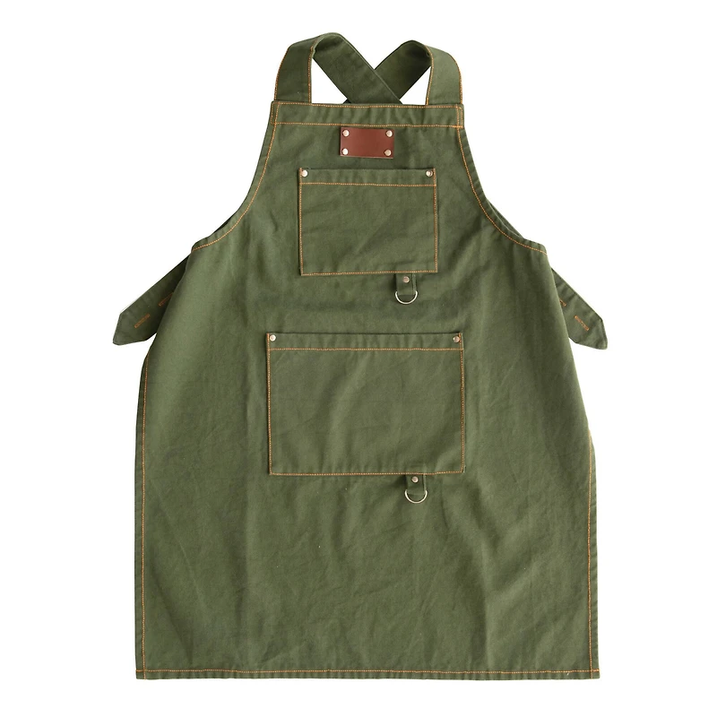 Hello Honey® Green Cross Back Apron with Pockets & Rivets