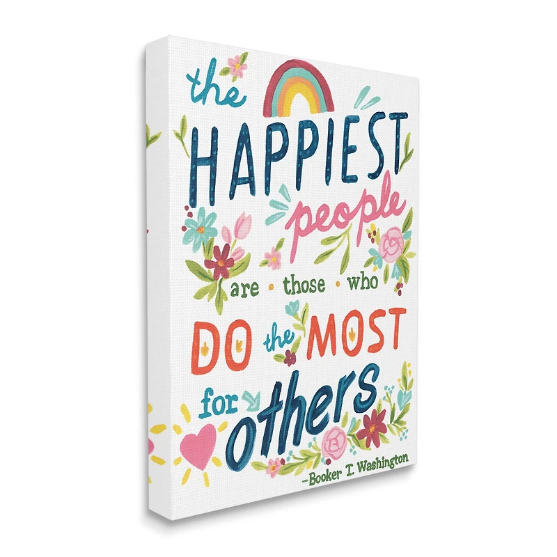 Stupell Industries Happy People Do Most for Others Phrase Whimsical Florals Canvas Wall Art