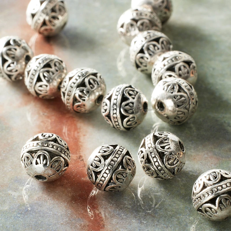12 Pack:  Silver Metal Filigree Round Beads, 12mm by Bead Landing™