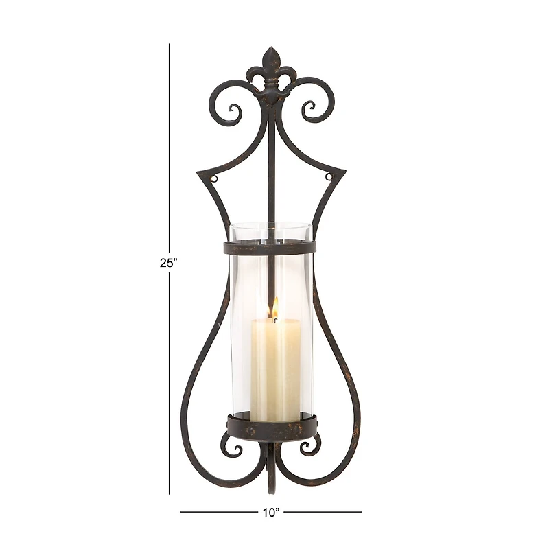 Black Iron Traditional Candle Wall Sconce, 25" x 10" x 6"