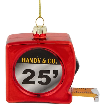 3.25" Red Measuring Tape Glass Christmas Ornament