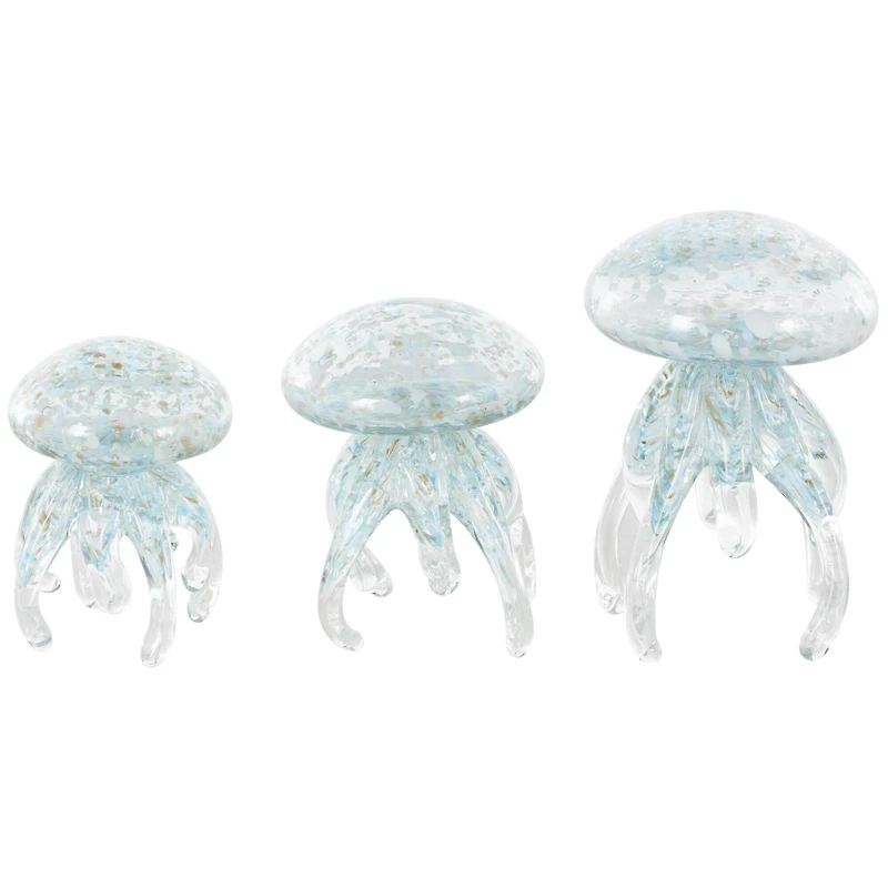 Blue Jellyfish Textured Glass Sculpture Set