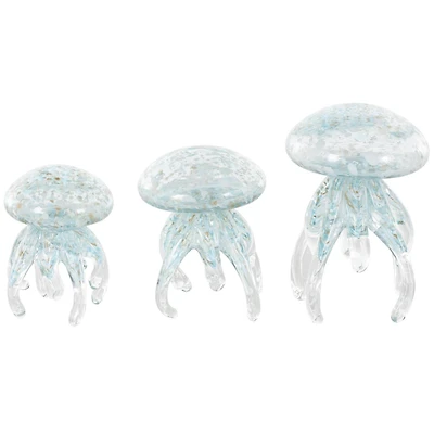 Blue Jellyfish Textured Glass Sculpture Set