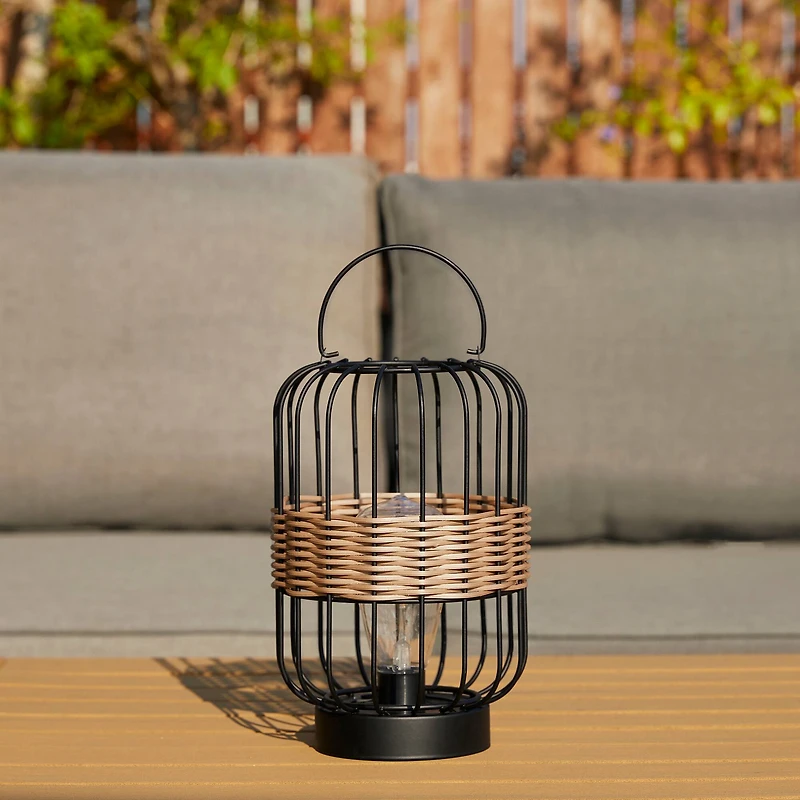 Glitzhome® 11.75" Metal Wire Faux Rattan Solar Powered Outdoor Lantern