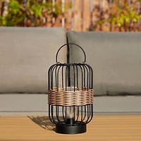 Glitzhome® 11.75" Metal Wire Faux Rattan Solar Powered Outdoor Lantern