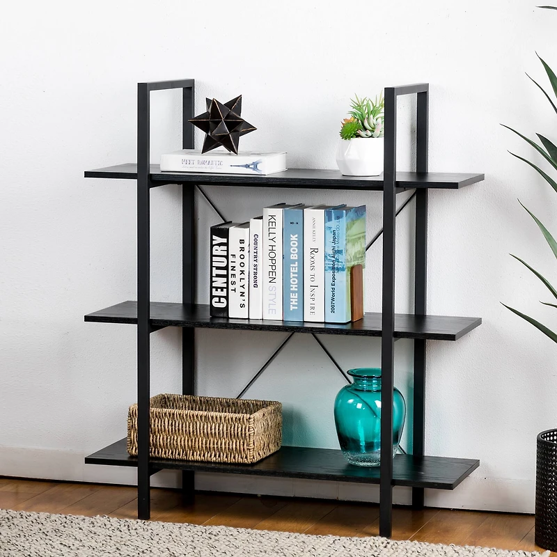 Glitzhome® 41.5" Black Modern Industry 3-Tier Bookcase