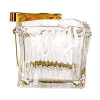 Hello Honey 24-Ounce Textured Glass Ice Bucket with Gold Finish Handle and Tongs, Clear/Gold