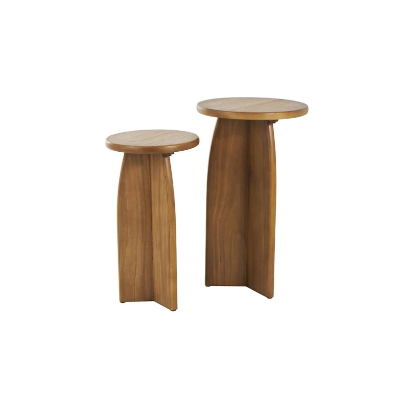 Brown Pedestal Side End Accent Table Set