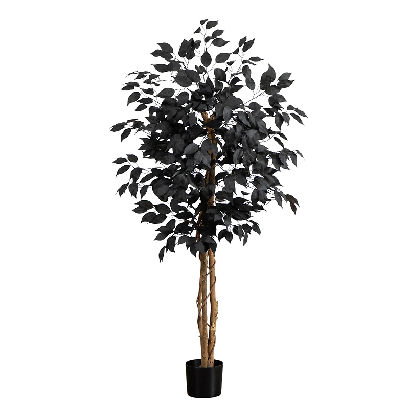 4ft. Artificial Halloween Black Ficus Tree with Natural Trunk