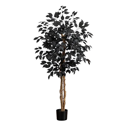 4ft. Artificial Halloween Black Ficus Tree with Natural Trunk