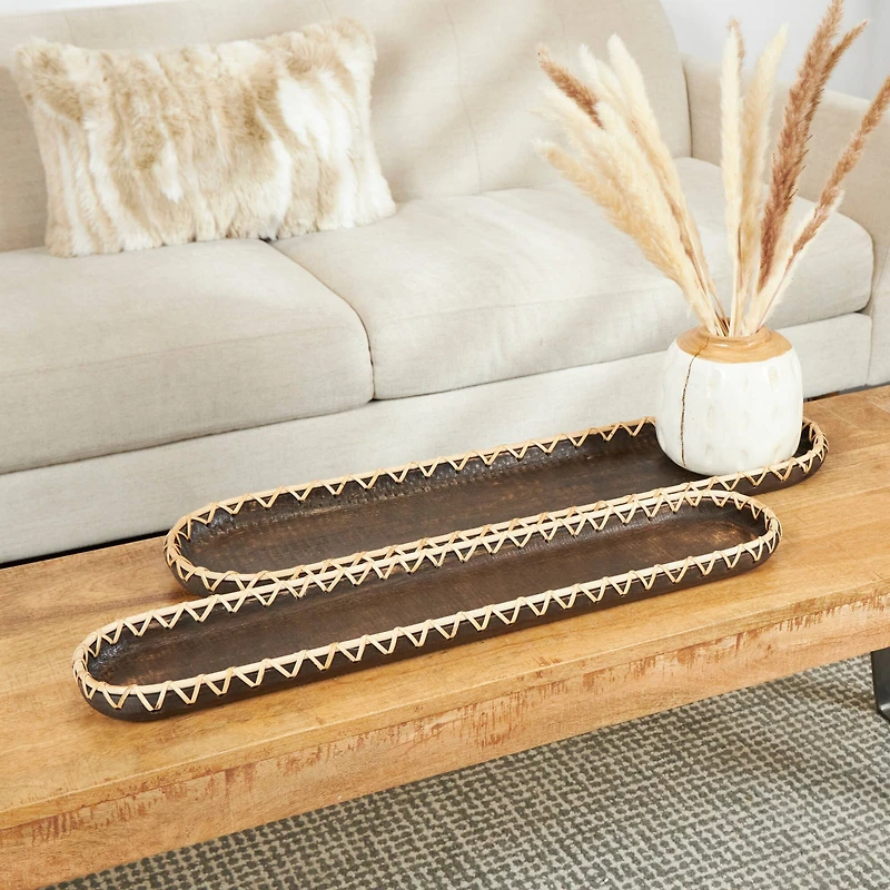 The Novogratz Dark Brown Mango Wood Nesting Tray Set