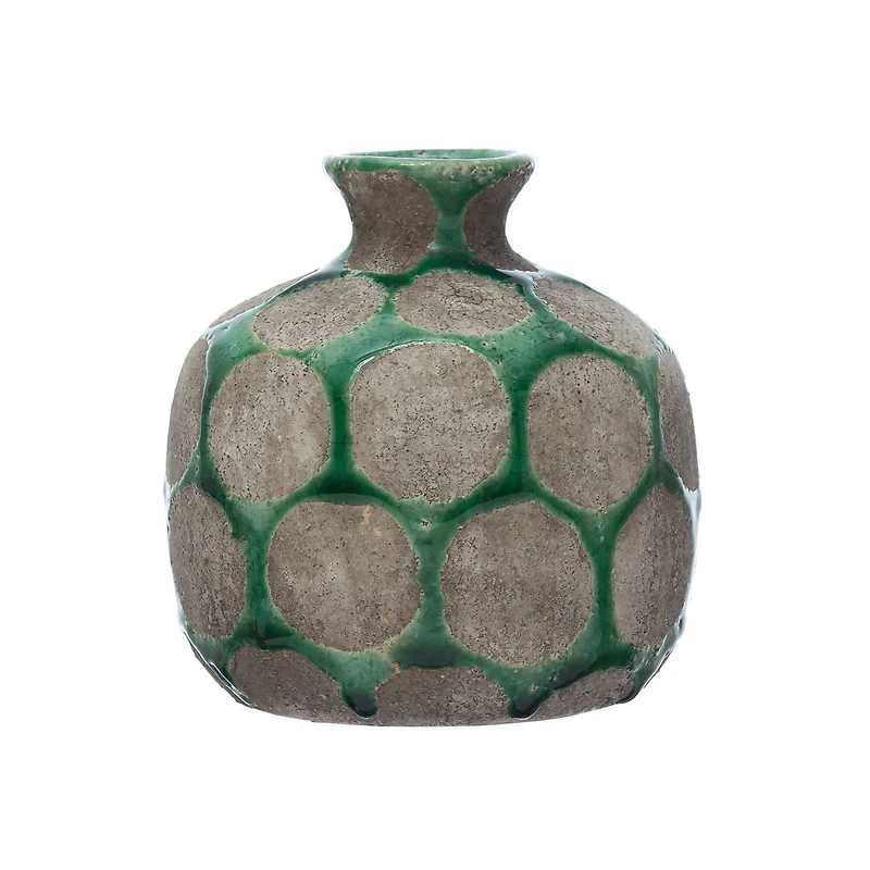 Hello Honey® 5'' Green Terra Cotta Vase with Wax Relief Dots