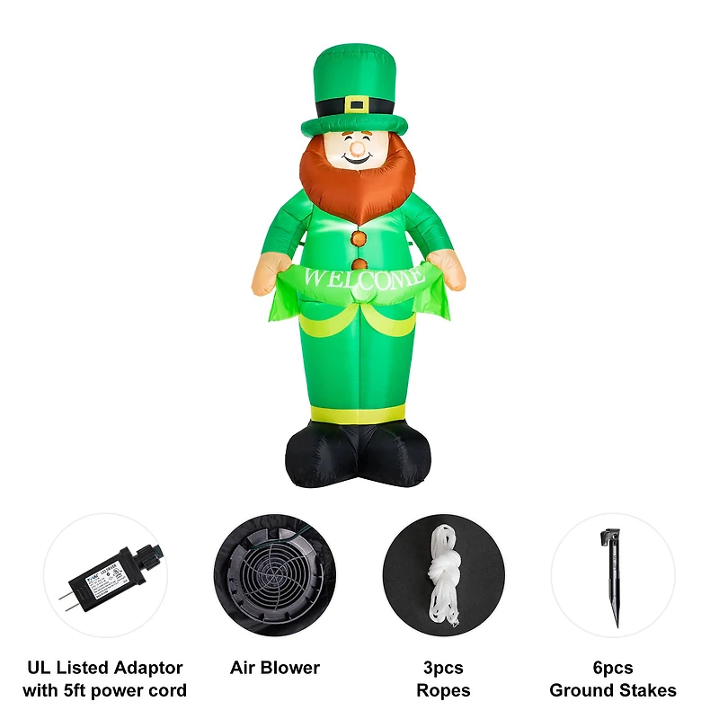 Glitzhome® 8ft. Lighted St. Patrick's Day Leprechaun Inflatable Décor