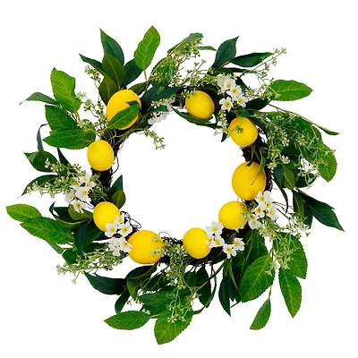 24'' Multicolored Daisy Floral Spring Wreath with Lemons