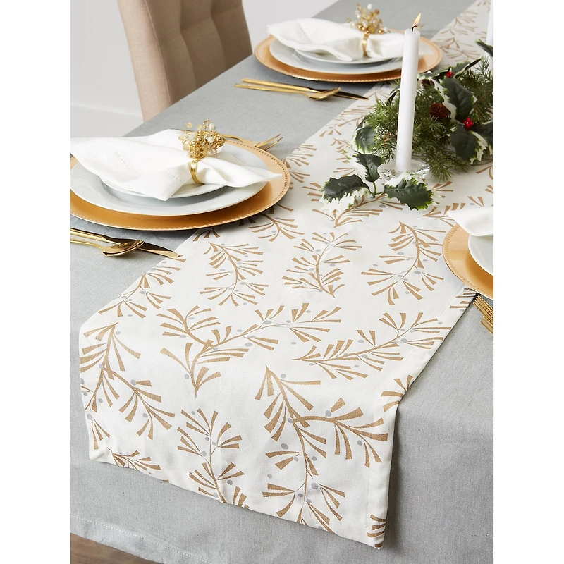 DII® 72" Metallic Holly Leaves Table Runner