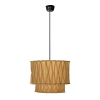 Hello Honey® 16" Cream & White Round Cotton Slub Pleated Pendant Lamp