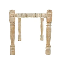 Beige Cotton Handmade Woven Chevron Bench with Mango Wood Legs