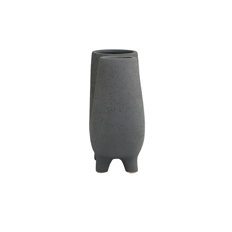 8" Dark Gray Ceramic U-Shaped Abstract Vase with Small Feet
