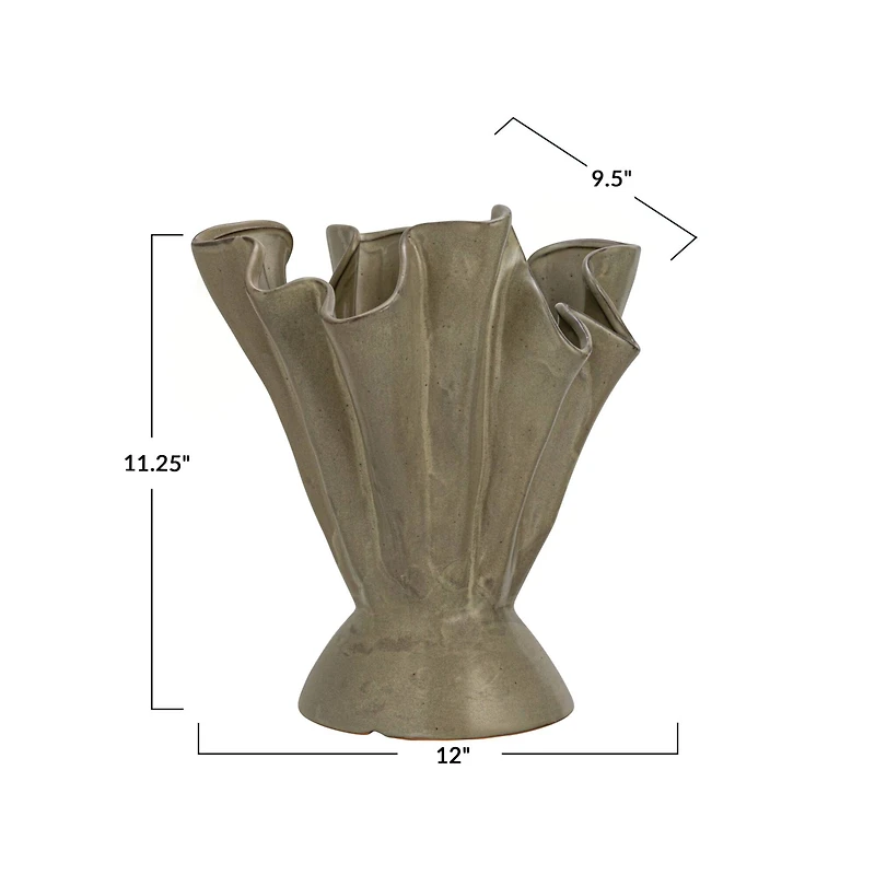Hello Honey® 12" Sage Reactive Glaze Stoneware Ruffled Vase
