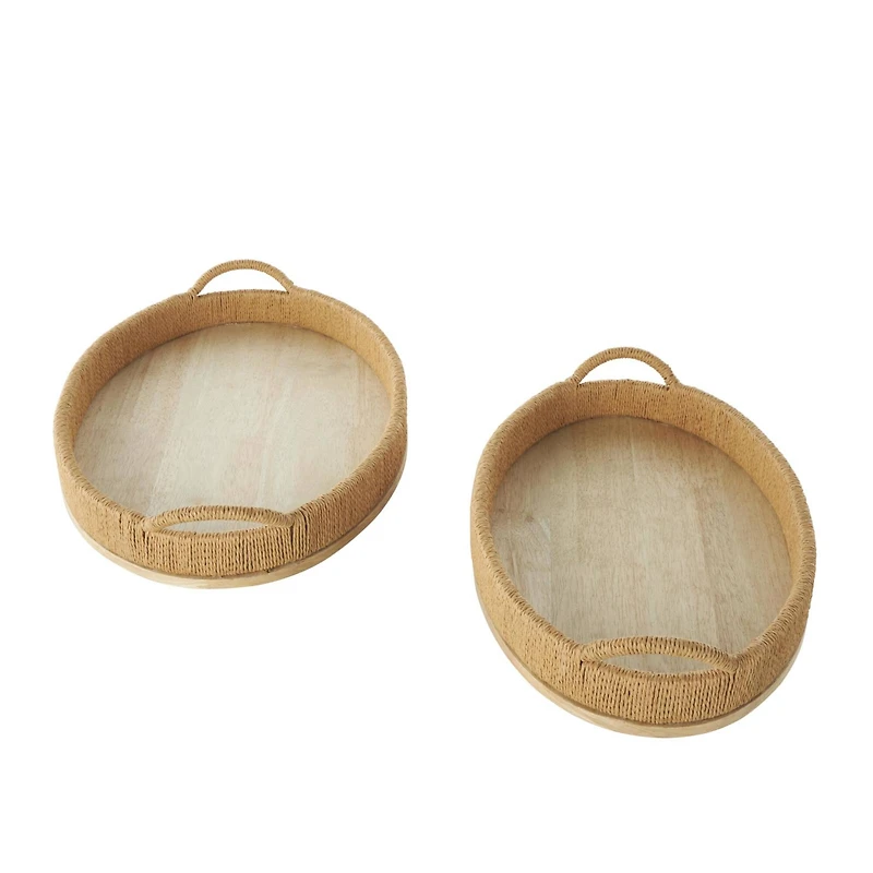 Brown Wood Tray with Wood Base Set