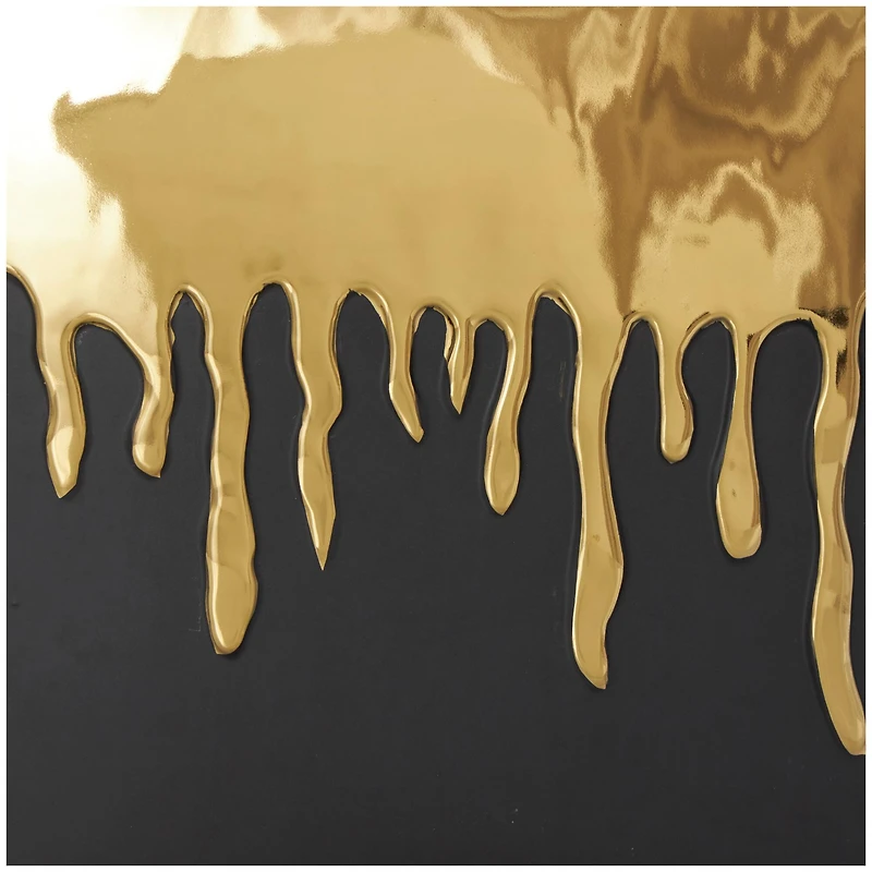 CosmoLiving by Cosmopolitan 11" Black Ceramic Vase with Abstract Gold Melting Drips