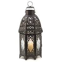 12" Black Lattice Moroccan Style Candle Lantern