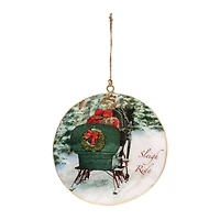 6 Pack 6" Couple Sleigh Ride Metal Disc Ornaments