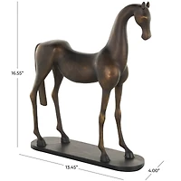 16.5" Bronze & Brushed Gold Polystone Horse Sculpture with Black Oval Base