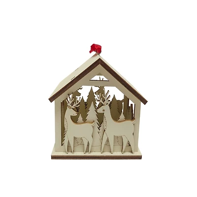 3.75" Unfinished Reindeer Forest House DIY LED Wood Ornament by Make Market®