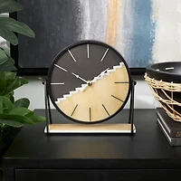 9" Black Metal Geometric Clock with Faux Wood Accents