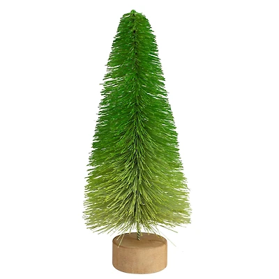 11" Unlit Bottle Brush Pine Artificial Christmas Tree with Wooden Base