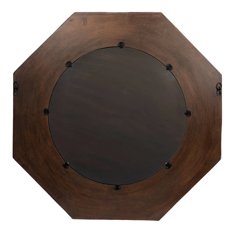 Hello Honey® Walnut Hexagonal Carved Wood Framed Wall Mirror