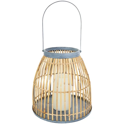 13" Brown Bamboo Woven Caged Candle Lantern